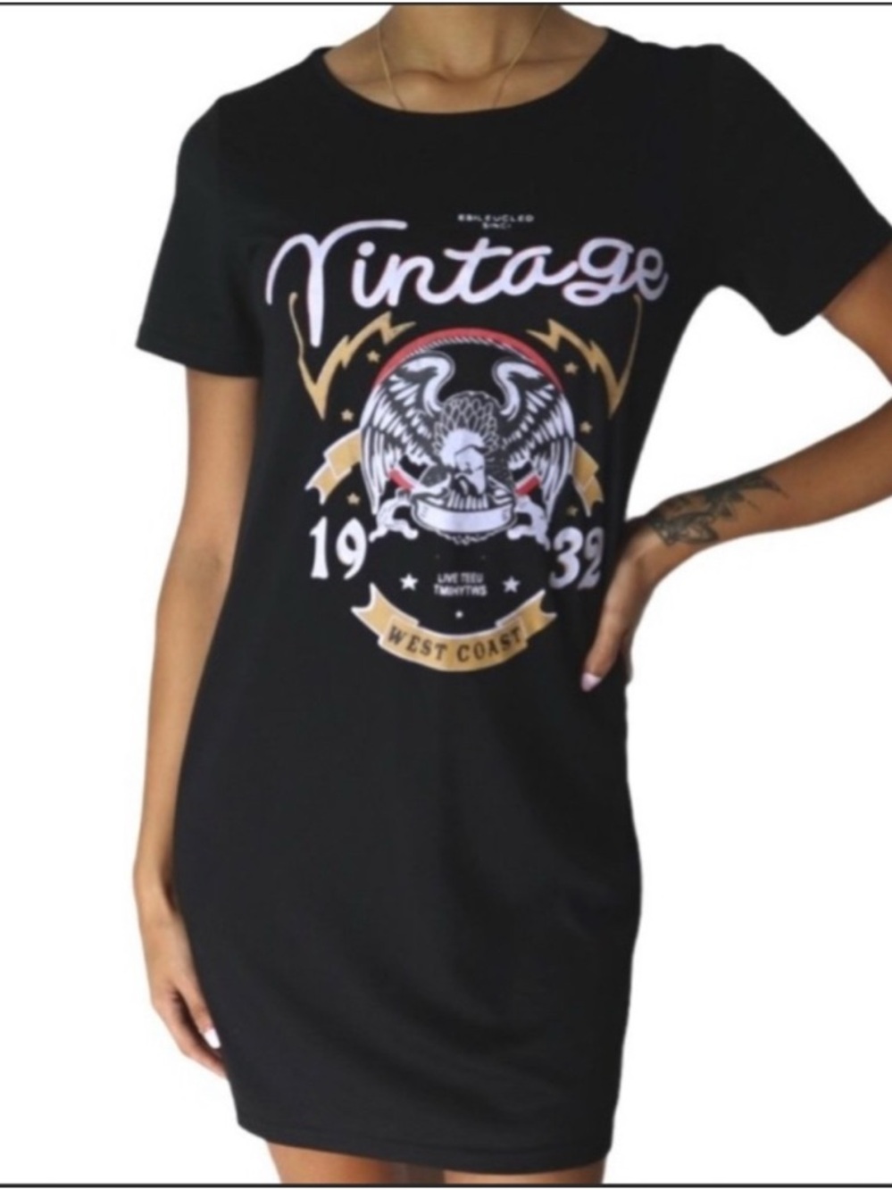 Vintage West Coast Women’s Black Graphic T-Shirt Tunic Dress Size M